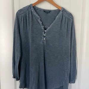 Lucky Brand Slate Blue Blouse with Lace Trim